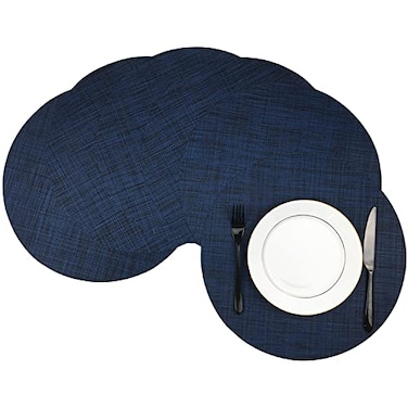 WAZAIGUR Round Placemats Set of 6 Woven Vinyl Easy to Clean Heat Resistant Kitchen Table Mats 15 InchNavy Blue 6