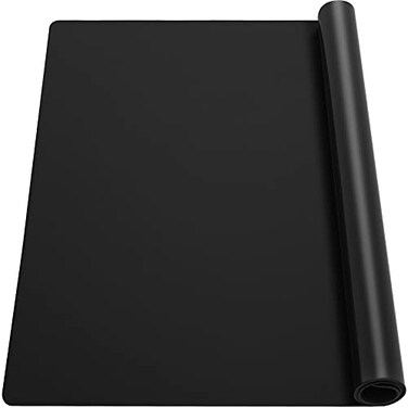 Ewen 256x177in Large Silicone Kitchen Counter Mat 2mm Thick Heat Resistant Countertop Protector Baking Silicone Mat under Air Fryer Toaster Oven Microwave Coffee Maker Cutting Board Drill Black
