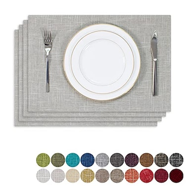 K KEVIN Kevin Textile Faux Linen Heat Resistant Placemats for Dining Table Set of 4 Easy to Clean AntiSlip Place Mats 13 x 19 Grey White