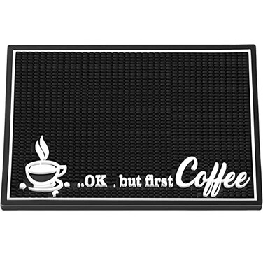 Potchen Coffee Bar Mat 18 x 12 Inch Stylish Service Bar Mat with 1 cm Thick Non Slip Spills Pad for Coffee Machine Station Accessories Countertop or KitchenBlack