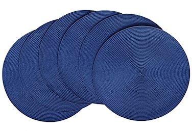 HODJOY Placemats Round Placemats for Dining Table Washable Woven NonSlip Placemats for Thanksgiving 15inch Set of 6 Nautical Blue