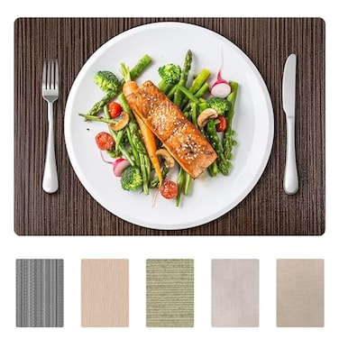 DASCO Andie Home Rectangle Placemats for Kitchen Table and Dining Room 6Piece Set HeatResistant and Surface Washable Placemat Espresso Dark Brown 17x12