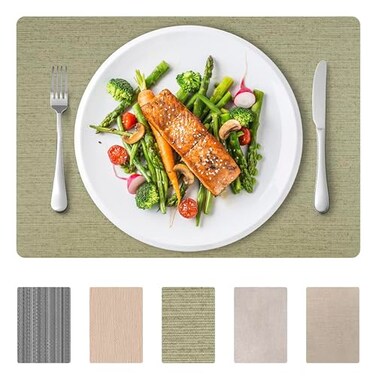 DASCO Andie Home Rectangle Placemats for Kitchen Table and Dining Room 6Piece Set HeatResistant and Surface Washable Placemat Sage Green 17x12