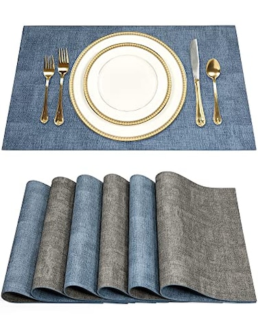 SUEH DESIGN Leather Placemats Set of 6 Reversible Table Mats Heat Resistant Waterproof NoSlip Place Mats for Dining Table Kitchen Parties
