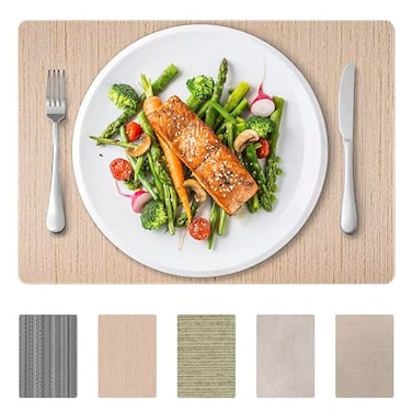 DASCO Andie Home Rectangle Placemats for Kitchen Table and Dining Room 6Piece Set HeatResistant and Surface Washable Placemat Cream Beige 17x12