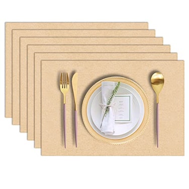 LANDVIEW Cloth Placemats Set of 6 Cotton Linen Blend Machine Washable Durable Linen Table Mats Heat Resistant Placemats Wrinkle Free Place Mats for Dining Table Easy to Clean Beige 6