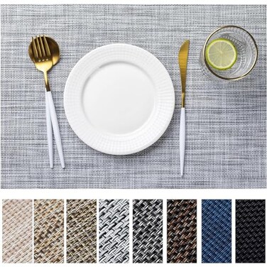 LEXMORE Placemats Set of 4 VinylPlastic Woven Place Mats for Kitchen Table IndoorOutdoor Washable Placemat Wipeable Dining Table MatsGray