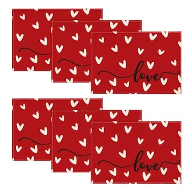 Artoid Mode Red Love Placemats Set of 6 12x18 Inch Seasonal Anniversary Holiday Table Mats for Party Kitchen Dining Decoration