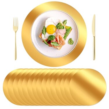 KesaPlan 100PCS Round Gold Placemats 13 Disposable Paper Placemats for Dining Table Mirrored Gold Charger Place Mat for Kitchen Banquet Table Setting Wedding Birthday Dinner Party Decor
