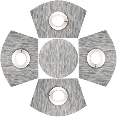 SHACOS Round Table Placemats Set of 5 Woven Vinyl Wedge Placemats with Centerpiece Round Table Mats Heat Resistant Wipe Clean 5 Silver Grey