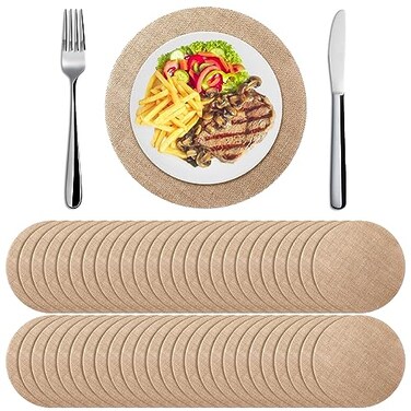 Mifoci 100 Pieces Burlap Placemats Bulk 1378 Inches Burlap Round Reusable Placemats Brown Table Mats Circle Rustic Table Decorations for Wedding Fall Christmas Dinner Holiday Farmhouse Supplies