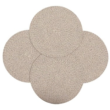 WENFOME Set of 4 Round Woven Placemats138 inch Plate Chargers Thick Place Mats Cotton Braided Tablemats Rattan Brown Table Mats Weave Placemats for Table Decoration