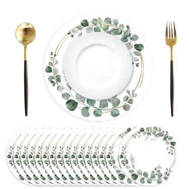 Tarklanda Disposable Paper Placemats 100 Pack Green Eucalyptus Leaves Round Table Mats 137 Inch Perfect for Birthday Baby Shower Party Decoration