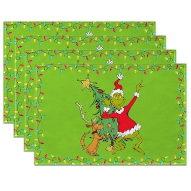 Vohado Green Christmas Placemats for Dinning Room Kitchen Table Merry Christmas Xmas Winter Holiday Party Tablemats Decoration Pack of 4