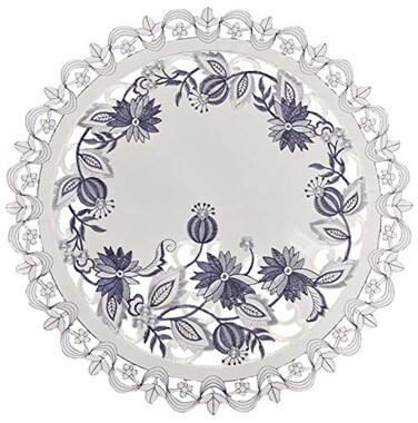 Linens, Art Embroidered Delft Blue Onion Flower Place Mat Doily 16 Inch Round