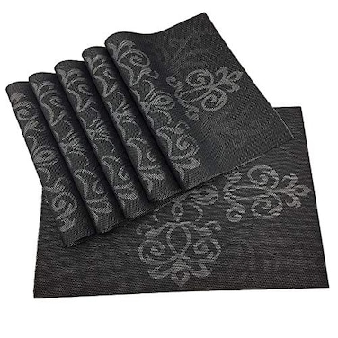 Gugrida Luxury Black Placemats Set of 6 Crossweave Woven Vinyl Placemat for Dining Table Heat Resistant NonSlip Kitchen Table Mats Easy to Clean