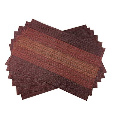 Gugrida Exquisite Woven Vinyl Placemats for Dining Table Heat Resistant PVC Table Mats Pack of 6 Red