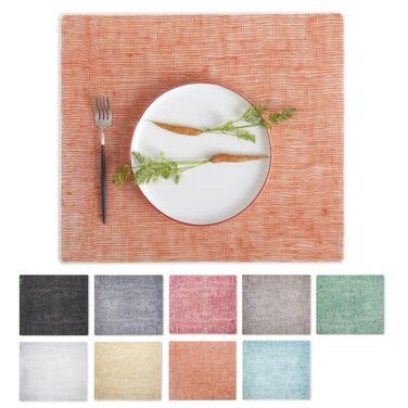 MODERN-TWIST moderntwist 14 x 16 Silicone Placemat BPA PVCFree Table Mat Dishwasher Safe Linen Print in Tangerine Pack of 1