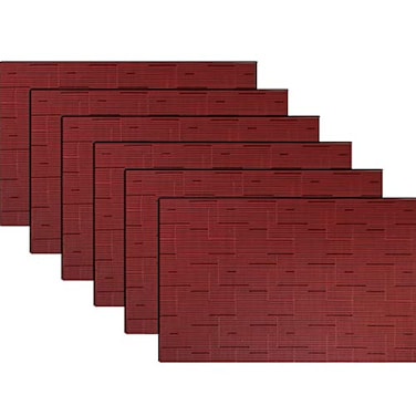 PIGCHCY PlacematsWashable Durable Woven Vinyl Placemats for Dining TableHeat Resistant Plastic Placemats Set of 6 18 x 12 inchesBurgundy Red