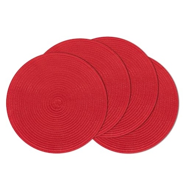SHACOS Round Placemats Set of 4 Non Slip Washable Place Mats 15 inch Cotton Polyester Braided Placemat for Christmas Home Wedding Party Dining Table Decor Red 4
