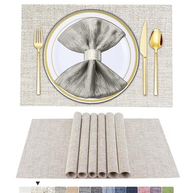BETEAM Placemats Set of 6 Woven Vinyl Placemat for Dining Table Washable Wipeable Kitchen Place Mats Durable Indoor Outdoor Table Mats