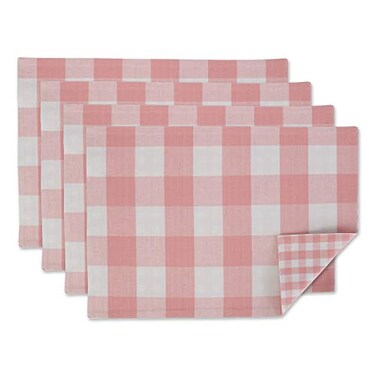 DII Gingham Check Tabletop Collection Pink Placemat Set