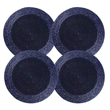 Light &amp; Lightnpro Farmhouse Beaded Placemats Set of 4 Round Table Chargers Decorative Handmade Beaded Placemats by Skilled Artisans Elegant Table Dcor for Dining Special Occasions 13 Inch Navy