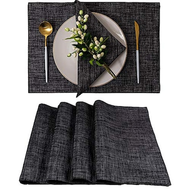 Spring Garden Black and White Dining Table Place Mats Home Farmhouse Washable Thick Heat Resistant Placemats for Kitchen 13 x 19 Inches Set of 4
