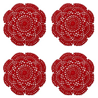 Phantomon 8 Inch Doilies Crochet Round Lace Doily Handmade Placemats 100 Cotton Crocheted Coasters Pack of 4 Red