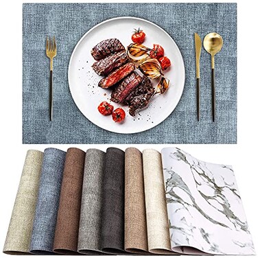 LANDVIEW Leather Heat Resistant Placemats Set of 6 Waterproof Wipeable Washable PU Table MatsEasy to Clean AntiSlip 6 Blue