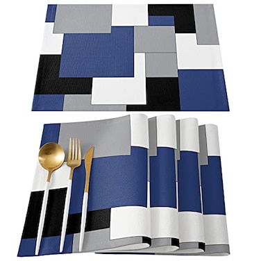 Futuregrace Navy Blue Placemats Set of 4Non Slip Washable Farmhouse Table Mats Set Black Abstract Art Patchwork Table Placemats for Kitchen Dining TableWedding Holiday Party Decoration