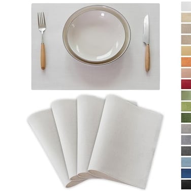 Demetex White Placemats Set of 4 Heat Resistant Cloth Place Mats Linen Dining Table Mats for Wedding Party Decorations Pure White