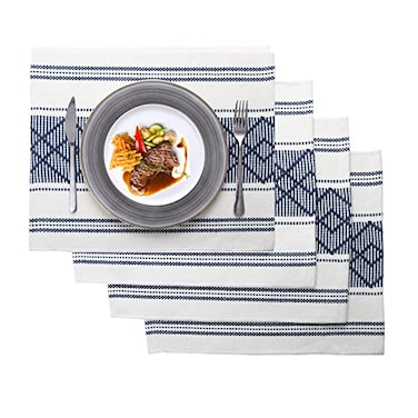 LUFEIJIASHI Elegant Thick placemats for Dining Table Decor Farmhouse Heat Resistant Table Place mats Set of 4 Quality Woven Cloth Placemats Washable Dinner mats Navy Blue 4