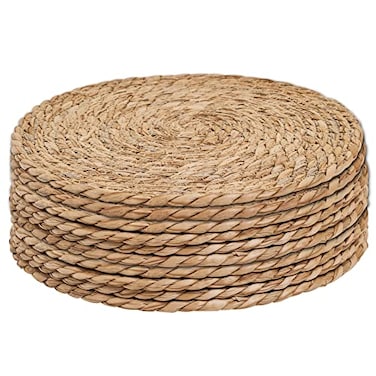 DD DEFINED Defined Deco Woven Placemats Set of 1012 Round Rattan PlacematsNatural HandWoven Water Hyacinth PlacematsFarmhouse Weave Place MatsRustic Braided Wicker Table Mats for Dining TableHomeWeddi