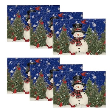 Artoid Mode Blue Snowman Trees Bird Christmas Placemats Set of 6 12x18 Inch Seasonal Winter Table Mats for Party Kitchen Dining Decoration
