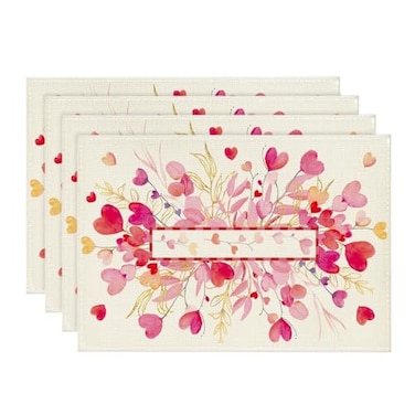Artoid Mode Red Pink Heart Branch Valentine Placemats Set of 4 12x18 Inch Leaf Table Mats for Home Party Kitchen Dining Decor
