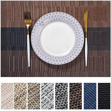 LEXMORE Placemats Set of 4 VinylPlastic Woven Place Mats for Kitchen Table IndoorOutdoor Washable Placemat Wipeable Dining Table MatsOmbre Brown Black