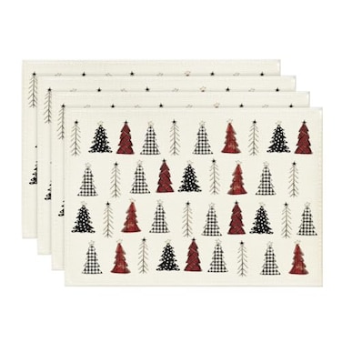 Artoid Mode White Xmas Tree Christmas Placemats Set of 4 12x18 Inch Winter Table Mats for Party Kitchen Dining Decoration