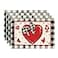 Artoid Mode Buffalo Plaid Red Heart Valentine Placemats Set of 4 12x18 Inch Seasonal Bow Tie Table Mats for Party Kitchen Dining Decoration