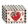 Artoid Mode Buffalo Plaid Red Heart Valentine Placemats Set of 4 12x18 Inch Seasonal Bow Tie Table Mats for Party Kitchen Dining Decoration