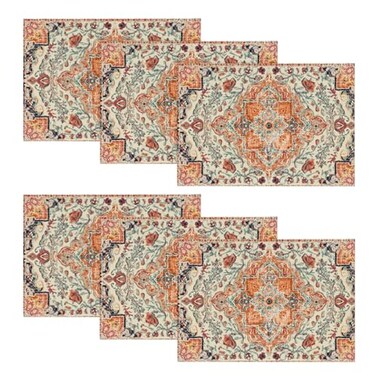 Artoid Mode Boho Placemats Set of 612x18 Inch Seasonal Daily Orange Teal Flowers Bohemia Table Mats for Party Kitchen Dining Decoration
