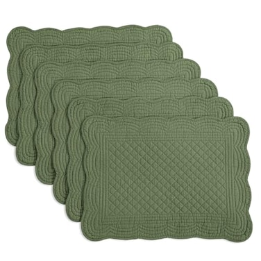 HOMBYS Quilted Placemats Set of 6 Washable13x18 inches Rectangular Placemats for Kitchen Table100 Cotton Fabric Rectangular Table Mats Emerald Green