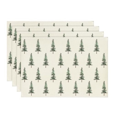 Artoid Mode Green Xmas Pine Christmas Placemats Set of 4 12x18 Inch Seasonal Christmas Table Mats for Party Kitchen Dining Decoration