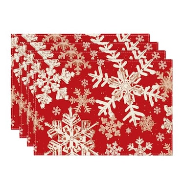 Artoid Mode Red Snowflakes Christmas Placemats for Dining Table 12 x 18 Inch Seasonal Winter Washable Table Mats Set of 4
