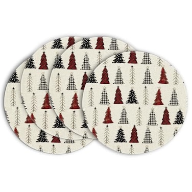 Artoid Mode Red Xmas Trees Merry Christmas Round Placemats Set of 4 14 Inch Winter Round Table Mats for Dining Decoration