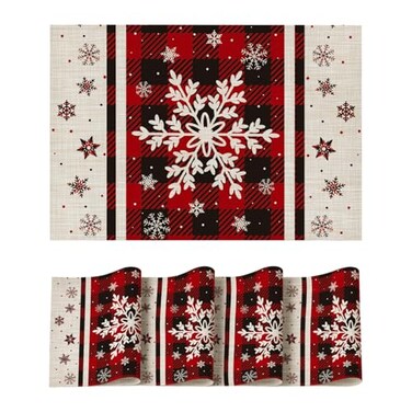 Artoid Mode Snowflakes Vinyl Christmas Placemats Set of 4 12x18 Inch Wipeable NonSlip PVC Place Mats for Party Kitchen Dining Decor