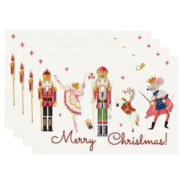 Bonhause Christmas Nutcracker Placemats Set of 4 12x18 Inch Merry Christmas Nutcracker Kitchen Dining Table Mats Washable Place Mats for Indoor Outdoor Home Party Dcor