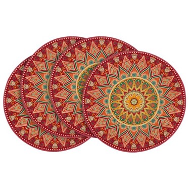 Artoid Mode Red Mandala Round Placemats Set of 414 Inch Seasonal Spring Farmhouse Table Mats for Party Kitchen Dining Decoration