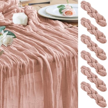 Wokceer Dusty Pink Cheesecloth Table Runner Spring 6Pack 10FT Boho Gauze Easter Cheese Cloth Table Runner Christmas for Party Long Rustic Sheer Runners for Baby Bridal Shower Wedding