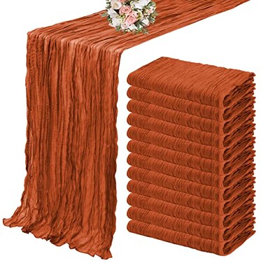 YMHPRIDE 12 Pack Cheesecloth Table Runner 35 x 120 inch Long Boho Cheese Cloth Gauze Table Runners Semi Sheer Table Runner for Wedding Decor Bridal Shower Birthday Party Terracotta